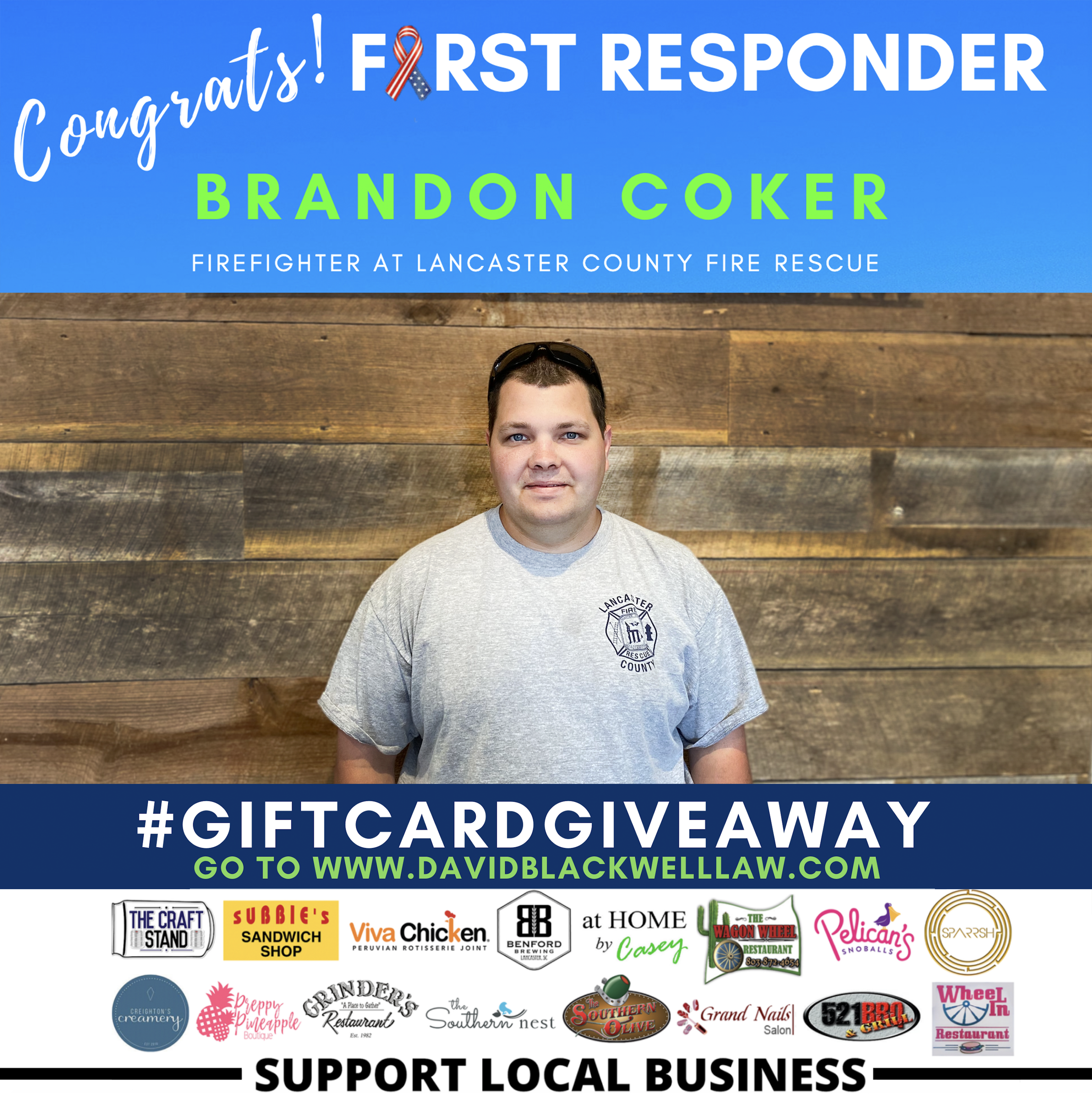 Brandon Coker - Winner Week 2 - First Responder Giveaway - David Blackwell Law