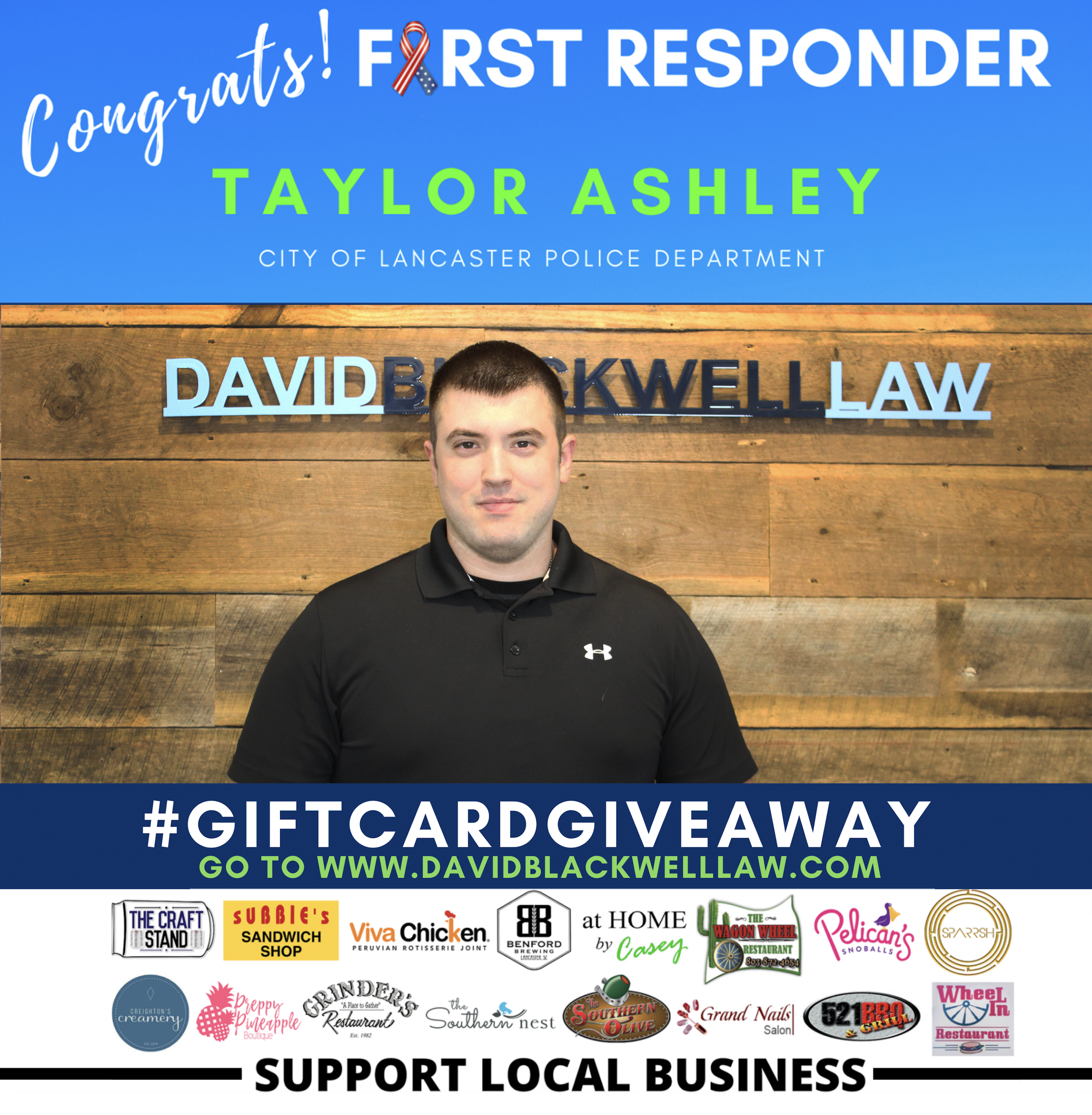 Taylor Ashley - Winner Week 3 - First Responder Giveaway - David Blackwell Law